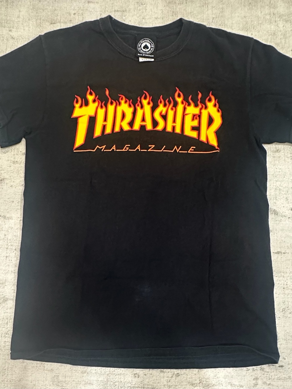 Thrasher Magazine Flame Logo Graphic T-Shirt | Black Yellow Red Skate Tee